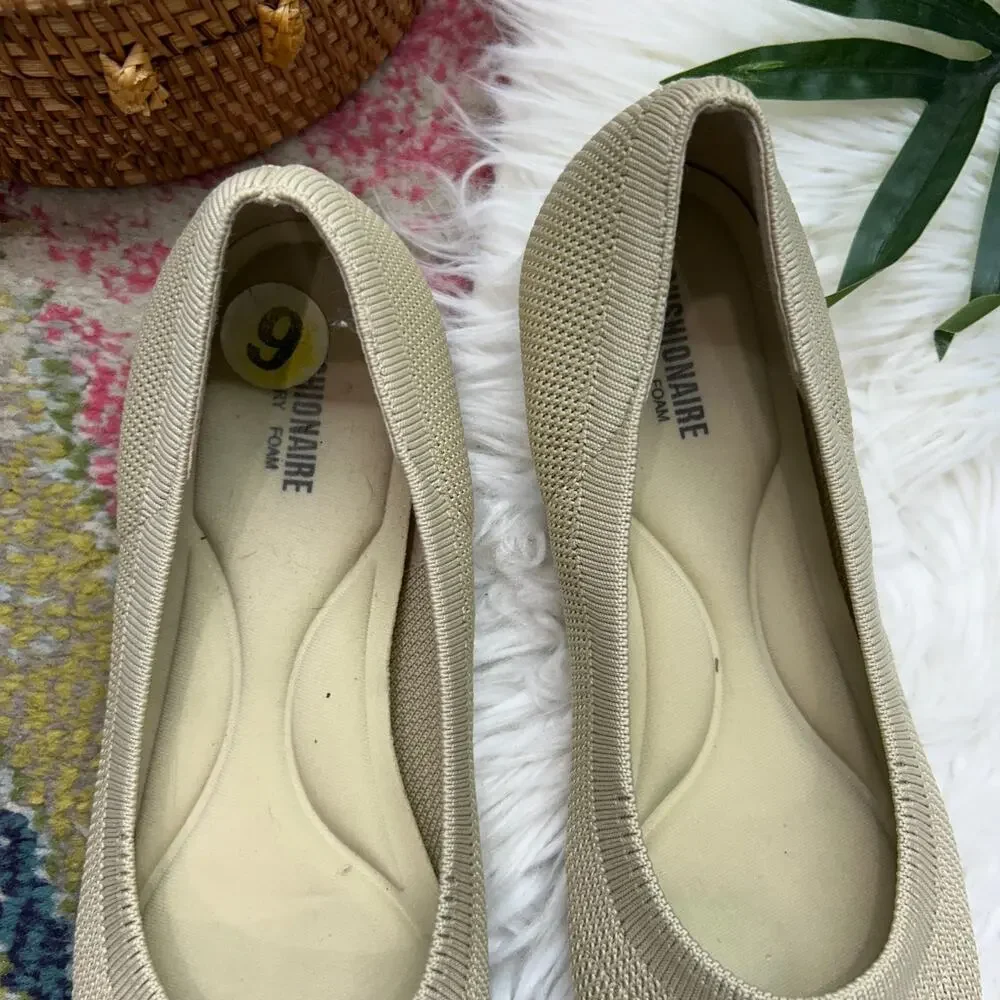 Cushionaire Slip On Flat 9 Neutral Beige Square Toe Minimalist